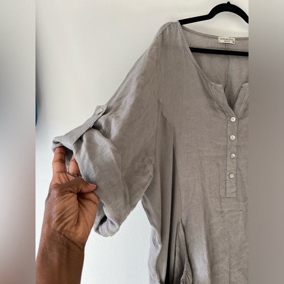 Sold Terzo Millennio Short Sleeve Linen Midi Lagenlook Midi Dress Gray - XL - Picture 3 of 12